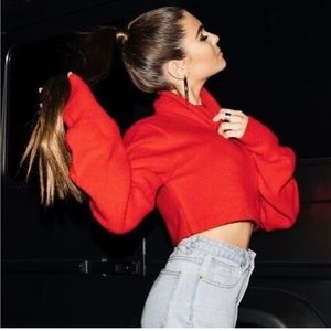 Olivia Jade x Princess Polly cropped red turtle neck.